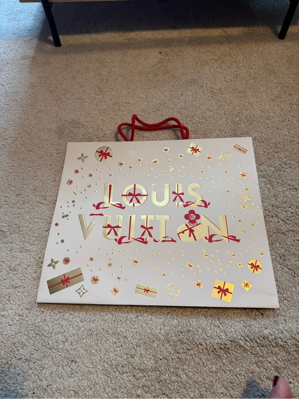 Louis Vuitton White and Red Gift Bag with Gold Foil Accents
